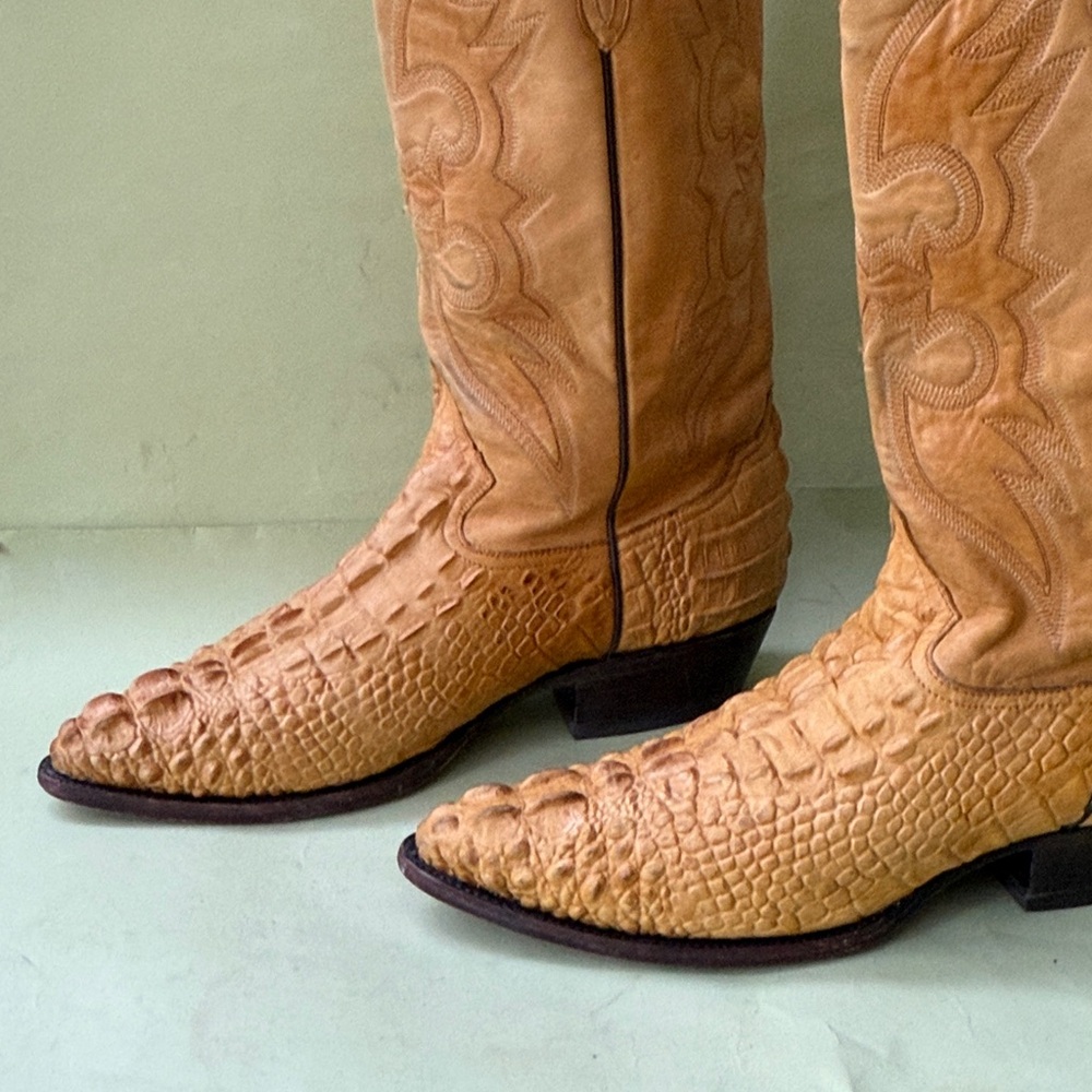 Yellow Cream Rudel Alligator/Leather  Western Cowboy Boots - Picture 4 of 16